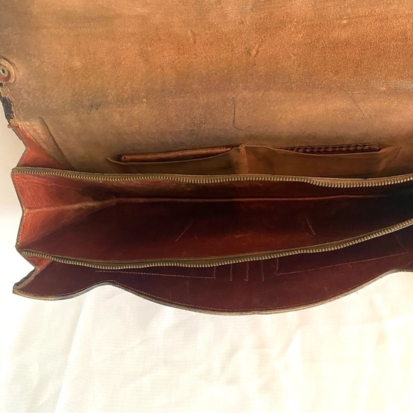 VINTAGE 1950s Hand Tooled Leather Satchel Purse Bag Mexico - Picture 7 of 16